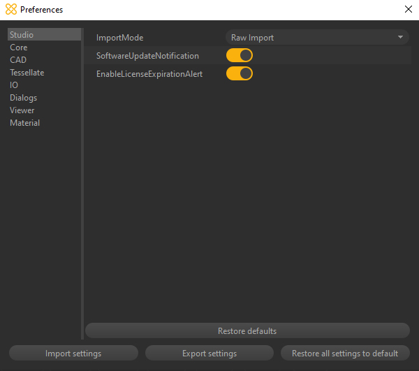Preferences window