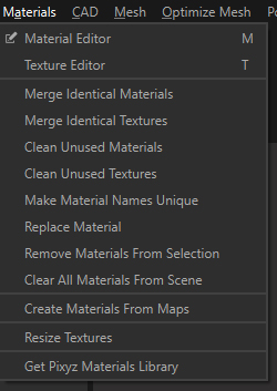 Materials Menu