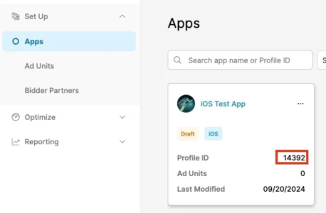 The Profile ID location in the PubMatic dashboard.