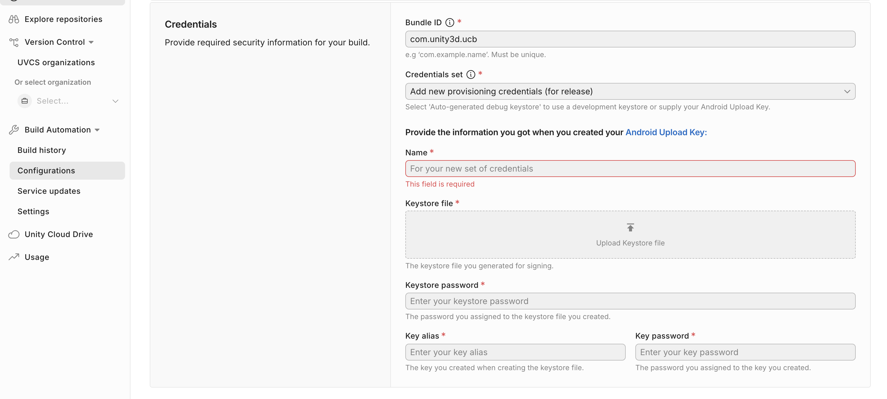 Build Target Configuration - Android Signing