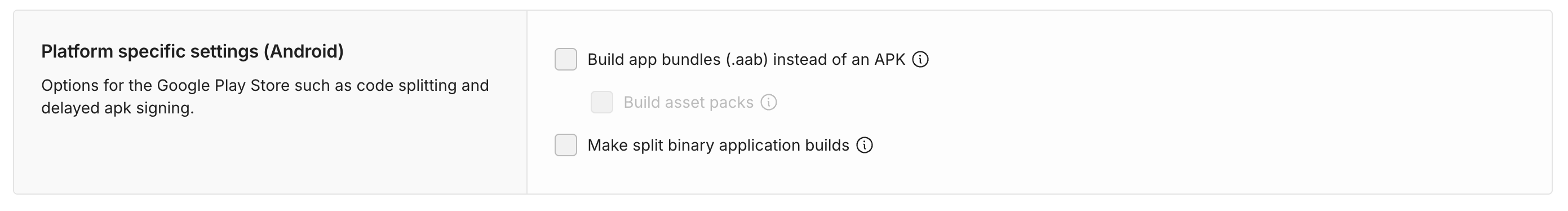 Build Target Configuration - Android Settings