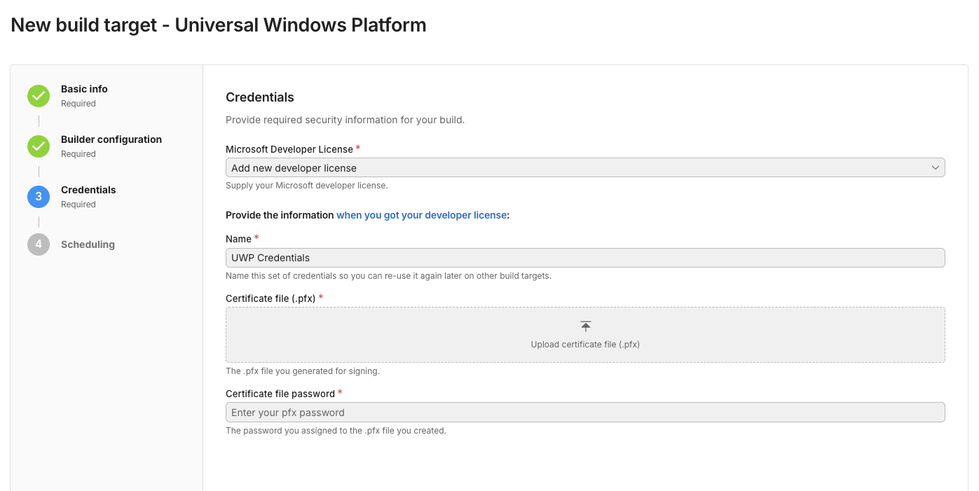 Build Target Configuration - UWP Signing