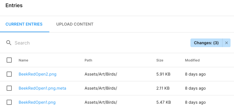 An example of entries and their details within a bucket