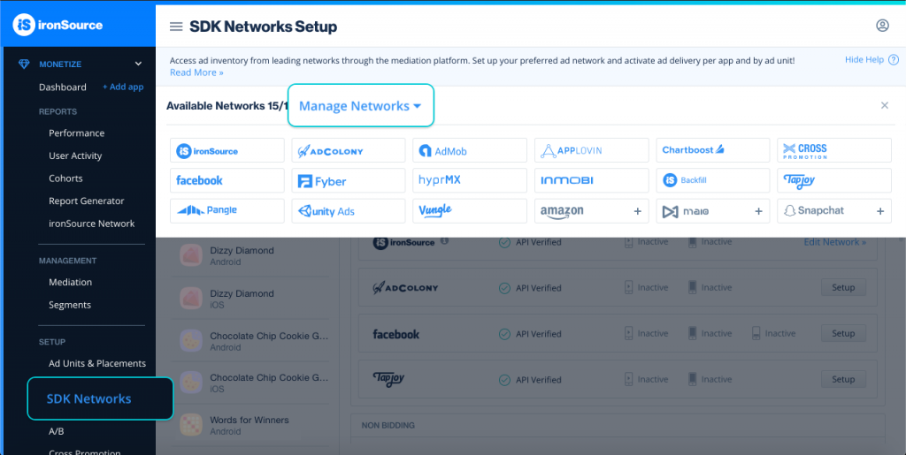 SDK Networks page