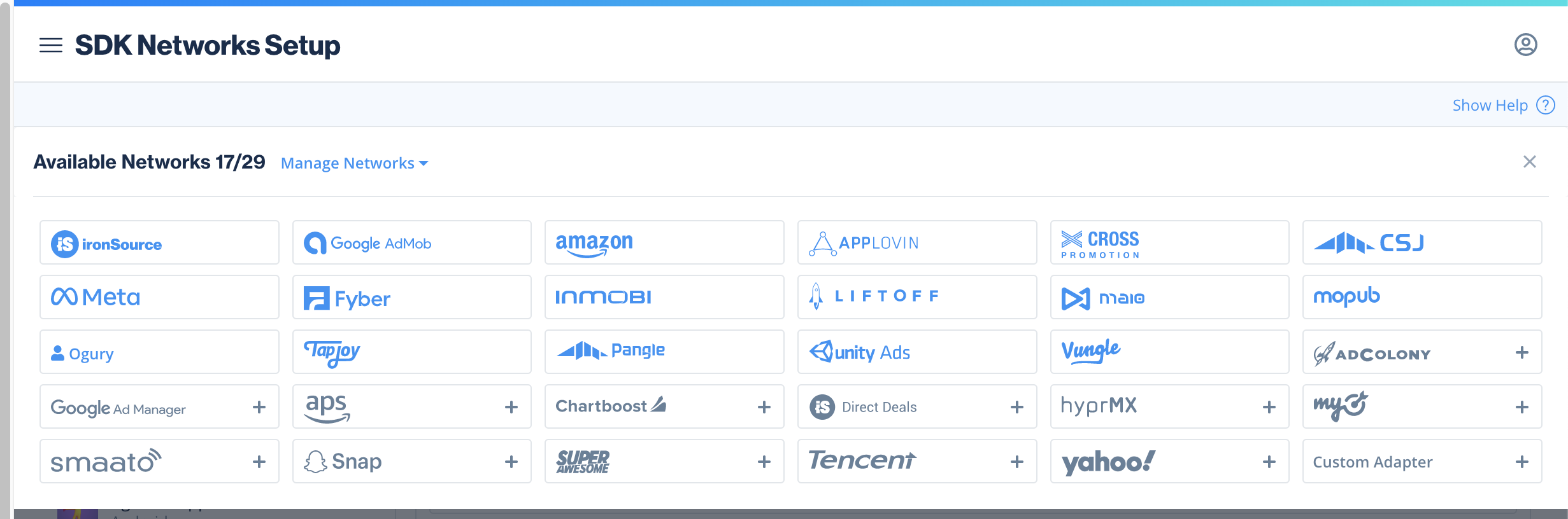 Manage Networks button
