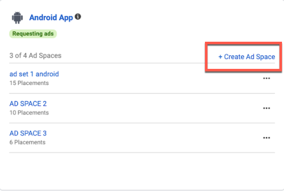 Create Ad Space button