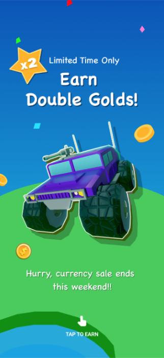 通貨セールを宣伝するアプリ内メッセージの例