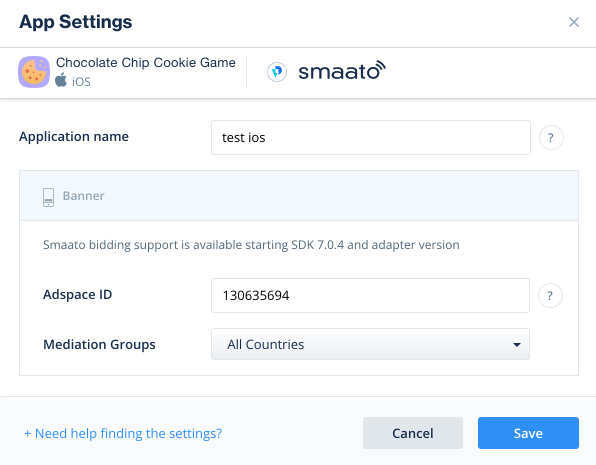Configure Smaato app settings