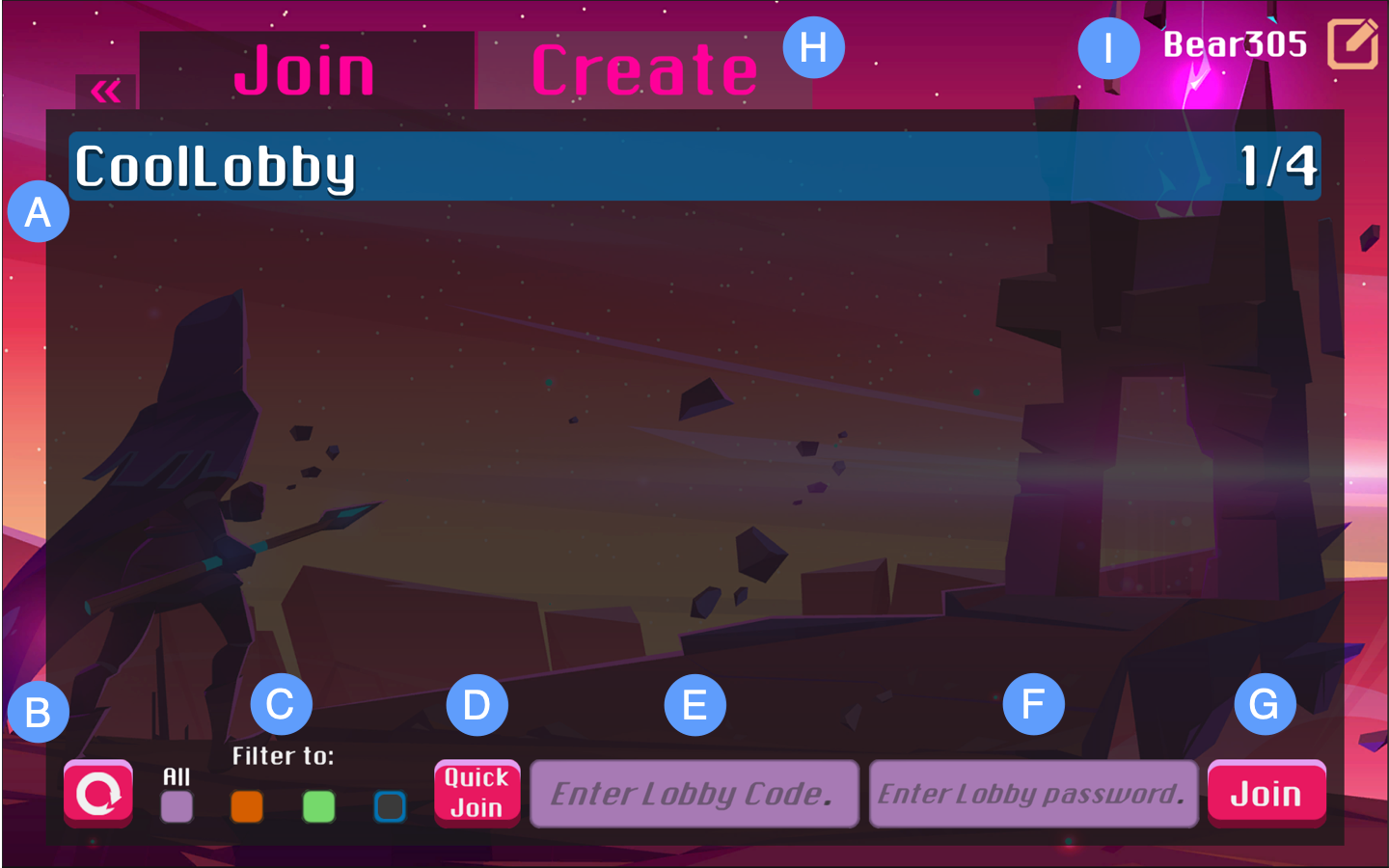Lobby Join menu UI