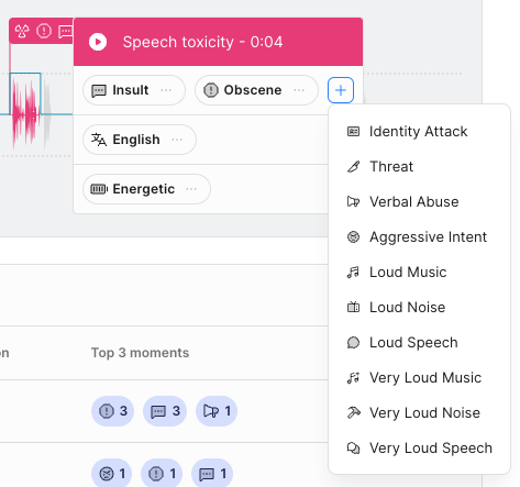 A detailed view of hte Moments tab.