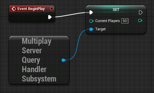 A node diagram providing a workflow for initiating player count on a multiplayer server at the beginning of gameplay.