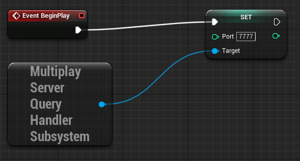 A node diagram representing setting the port number from which the game client can connect to the game server.