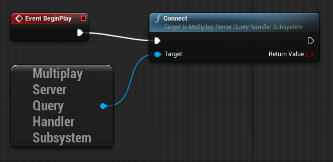 A node diagram representing conncting a Blueprint to the game server.