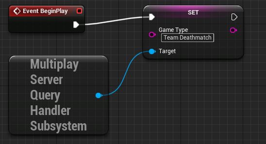 A node diagram representing setting the game type of a multiplayer game, for example, Team Deathmatch.