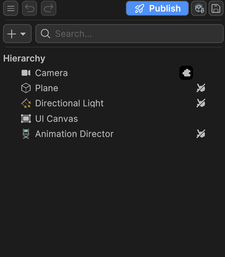 A screenshot that shows the Hierarchy panel and its tools.