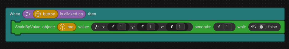 Example Logic script to scale a GameObject when a button is clicked.