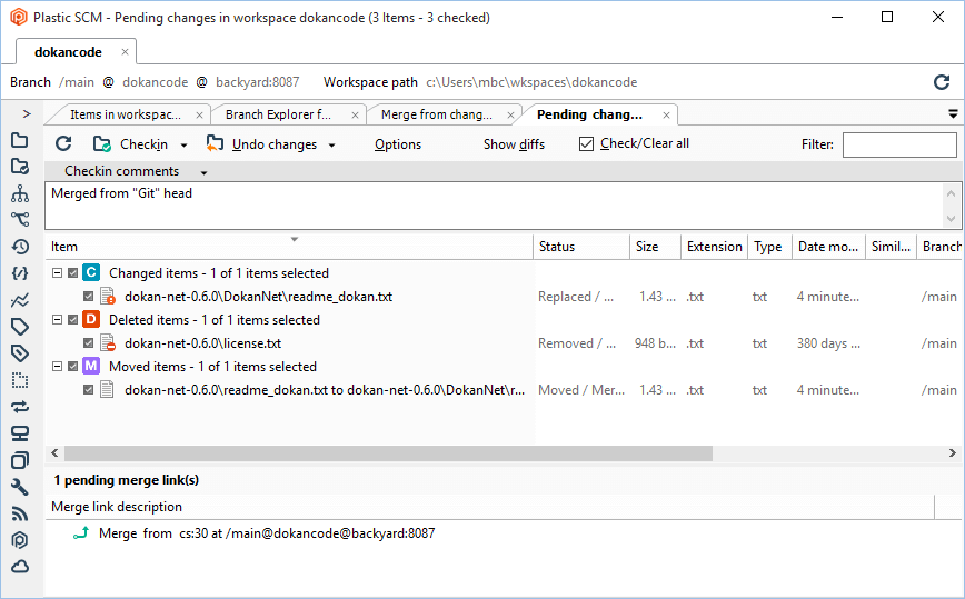 GitSync - Conflict management - Merge needed - Checkin