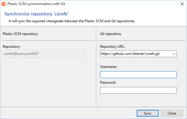 GitSync - First pull - Sync dialog