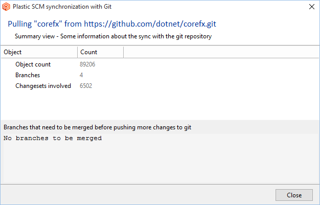 GitSync - First pull - Pulling summary