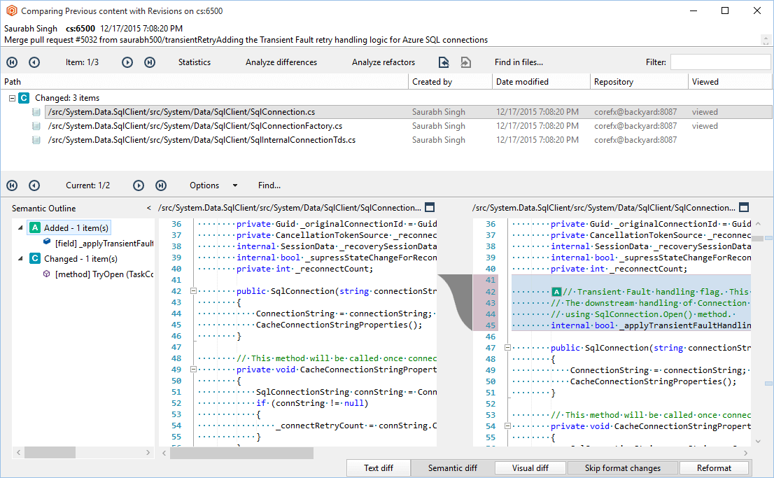 GitSync - First pull - Diff