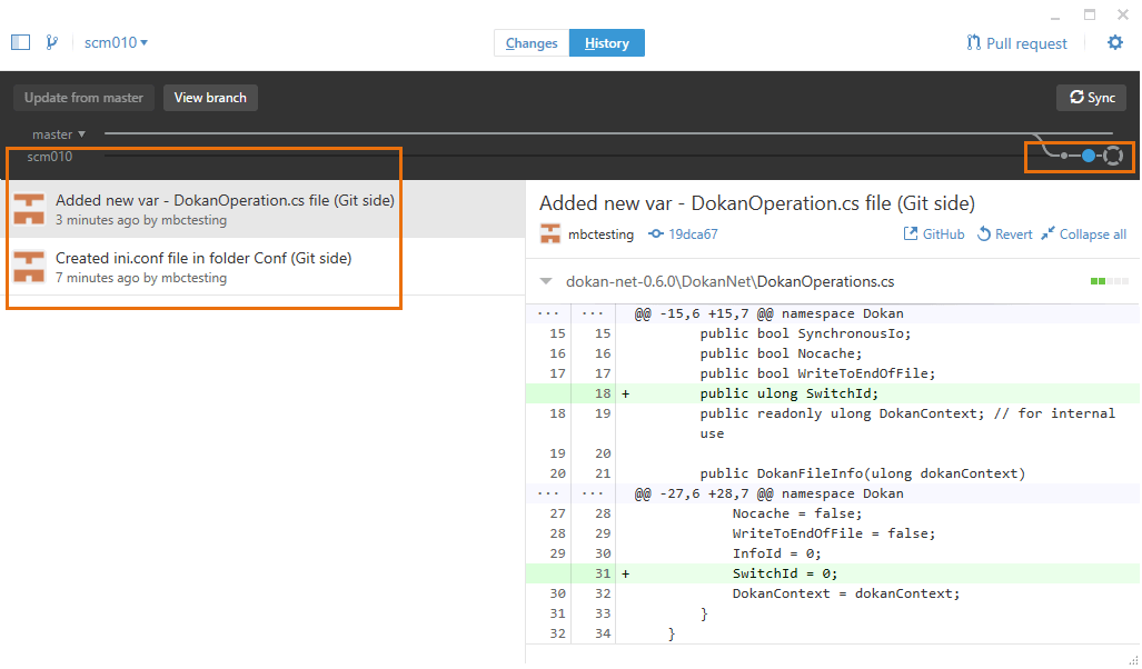 GitSync - Git side - Merge - Changes