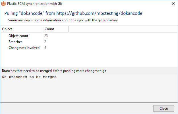 GitSync - Git side - Sync summary