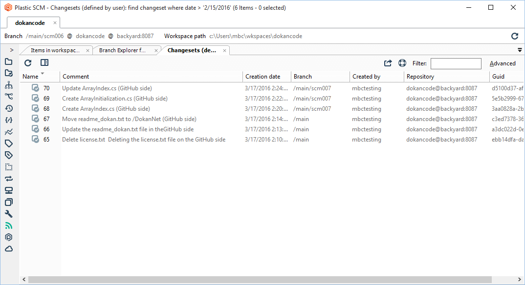 GitSync - Git side - Changesets view