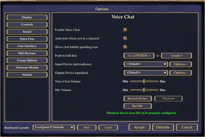 A screenshot from a game's Voice Chat settings options page.