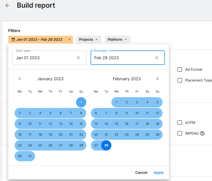 Build report filter