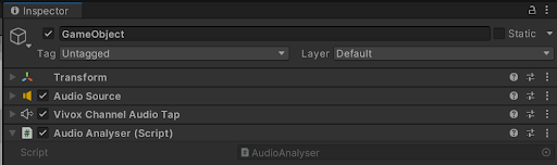 A screenshot of the Unity Editor Inspector window showing the audio tap components.