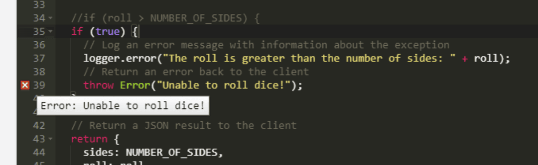 An example of error annotation in the Response tab.