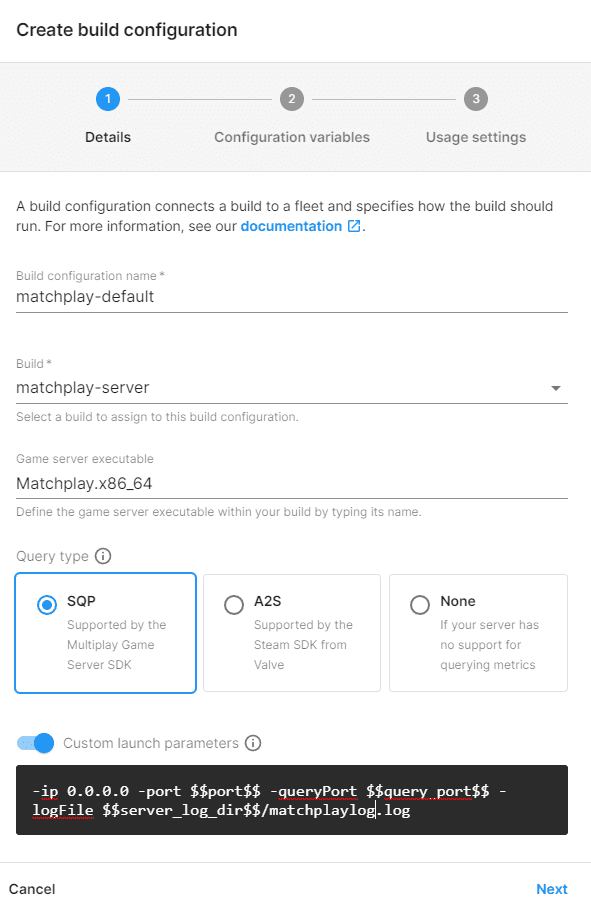 A screenshot of the Create build configuration dialog.