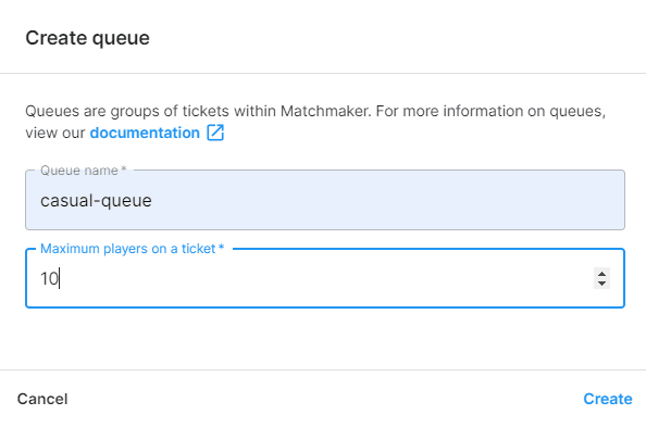 A screenshot of the Create queue dialog.