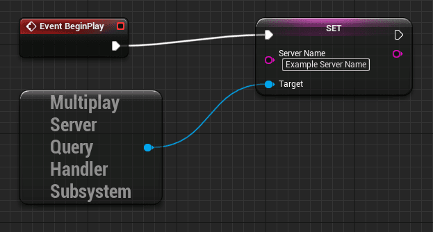 A node diagram representing setting the server name in a multiplayer game.