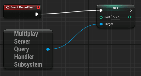 A node diagram representing setting the port number from which the game client can connect to the game server.