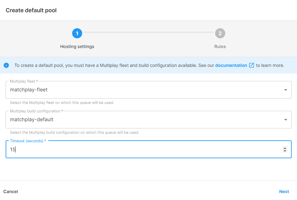 A screenshot of the Create default pool dialog.