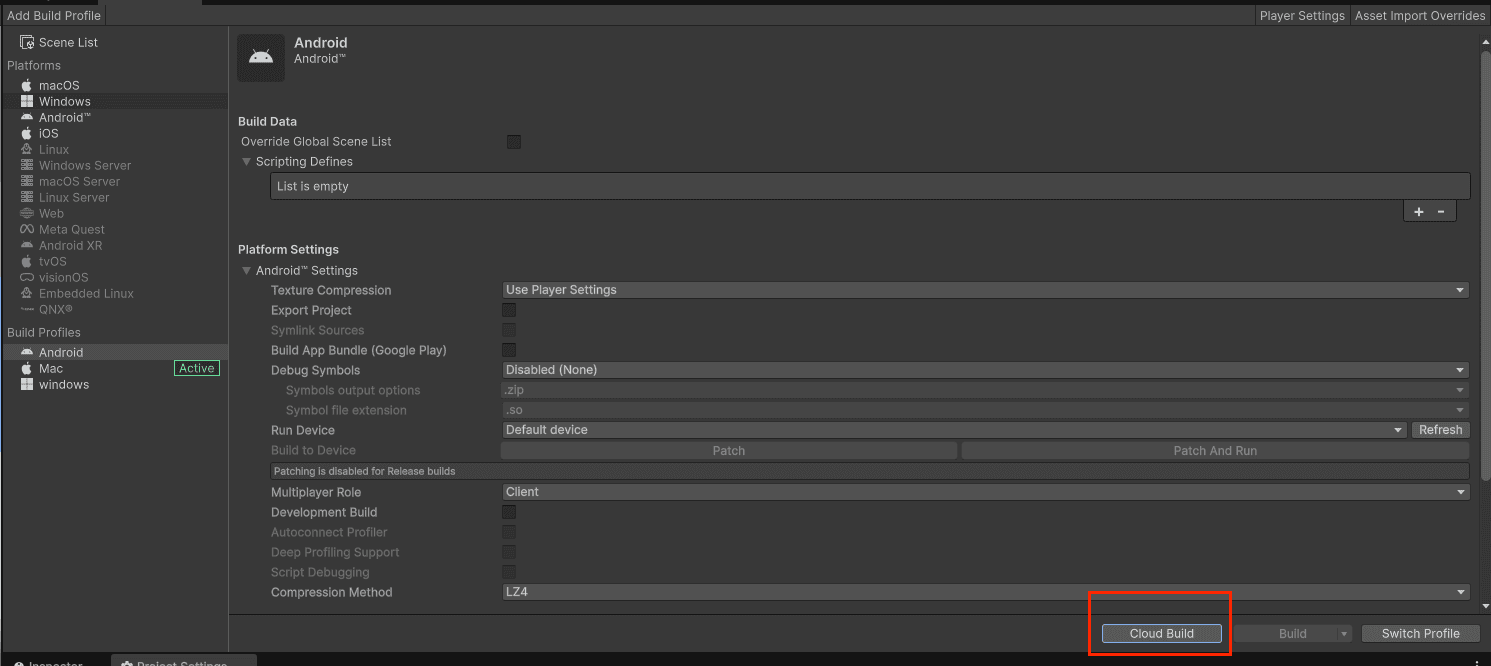 UBA Build Profile Initial View
