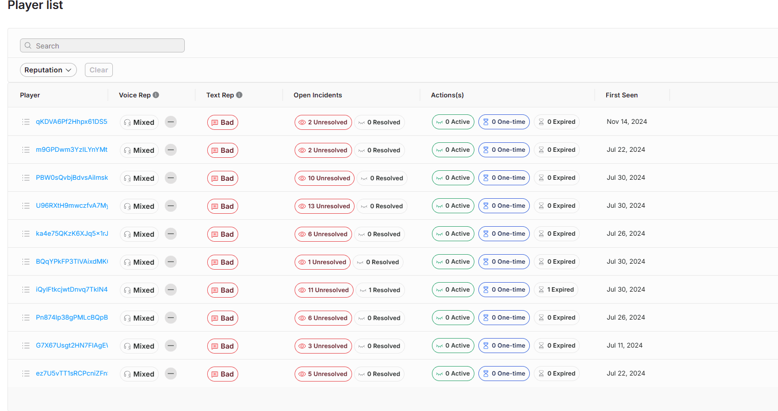 Player-list page