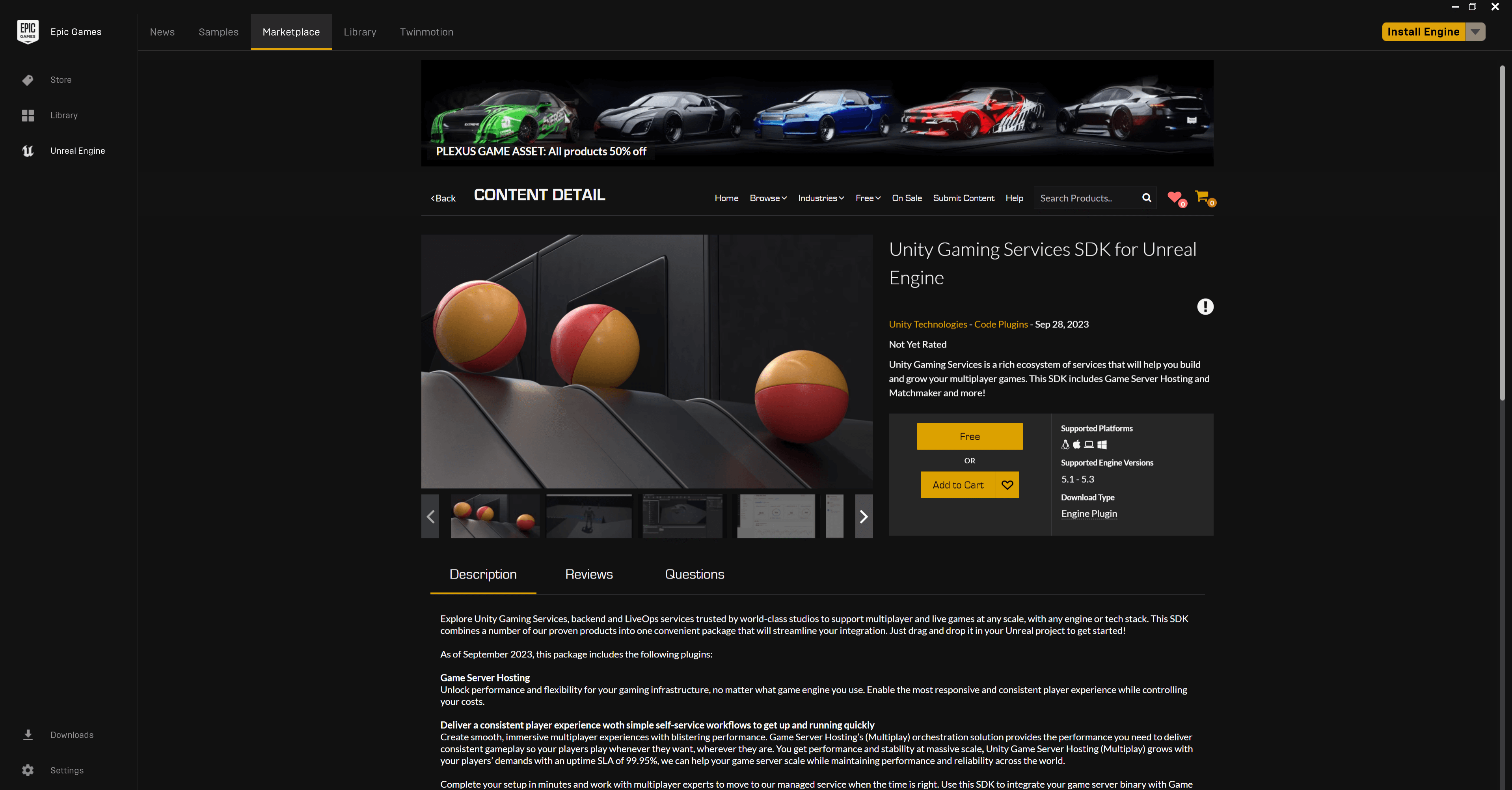Unity Gaming Services SDK for Unreal Engine Launcher page
