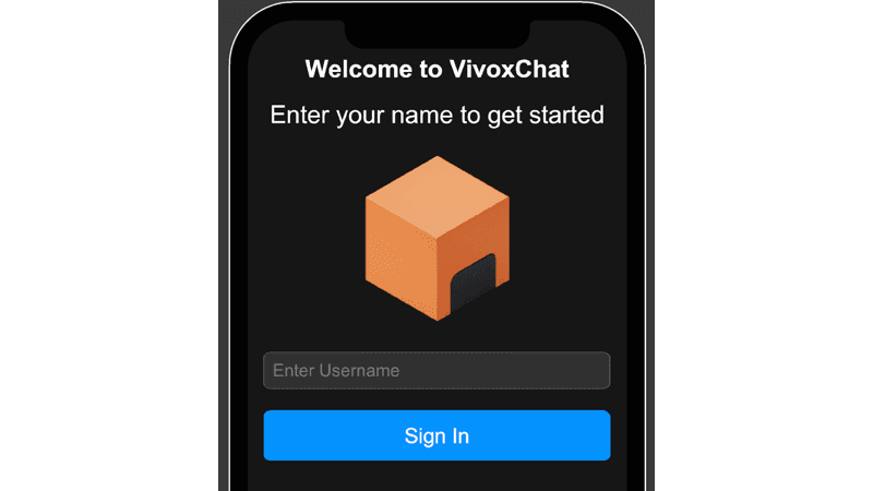 The Vivox text chat sample sign in screen.