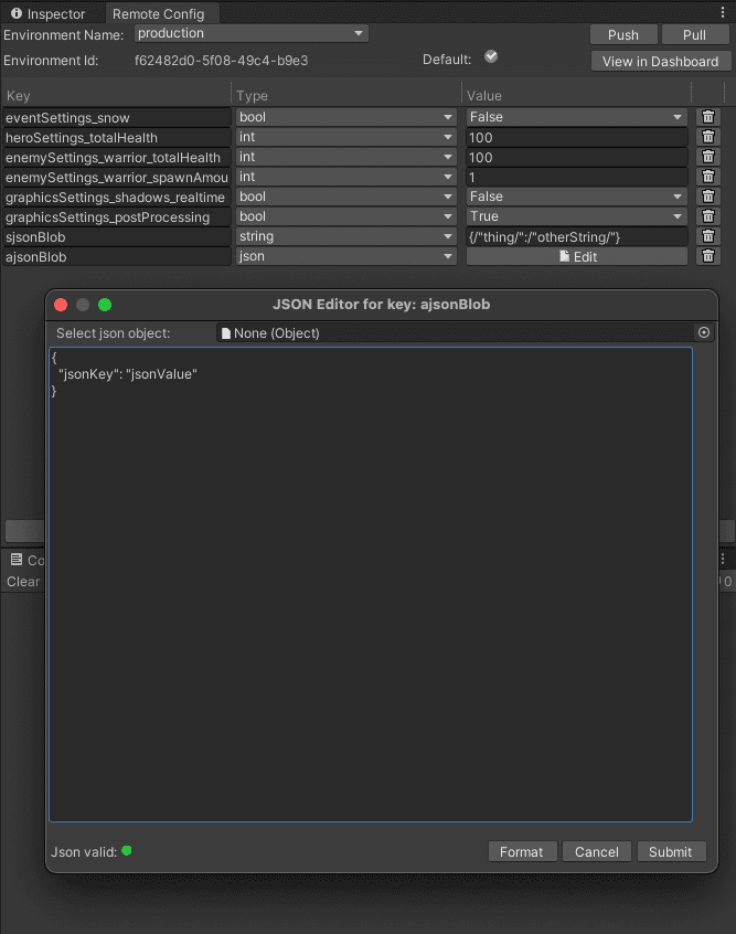 Settings パラメーターの例