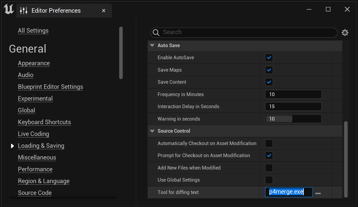 Editor Preferences - Source Control