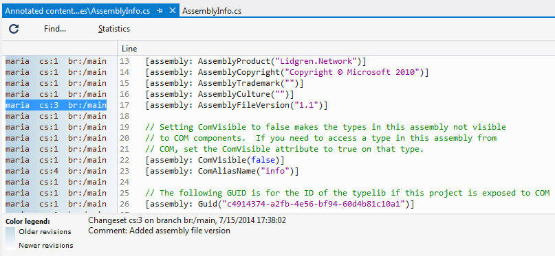 Annotated view of a file