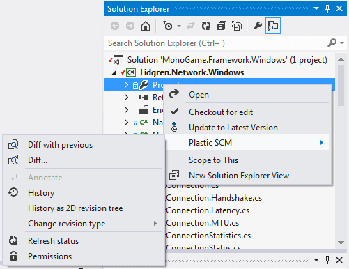 Plastic SCM commands for items in Solution Explorer