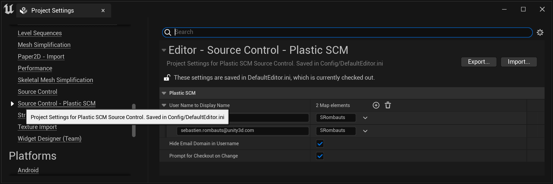 Project Settings - Source Control - Unity Version Control