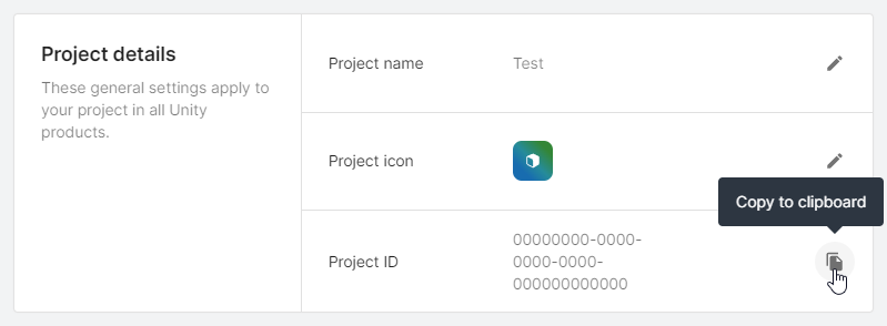 The Copy button for the Project ID.