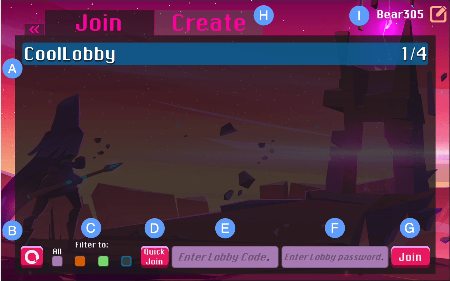Lobby Join menu UI