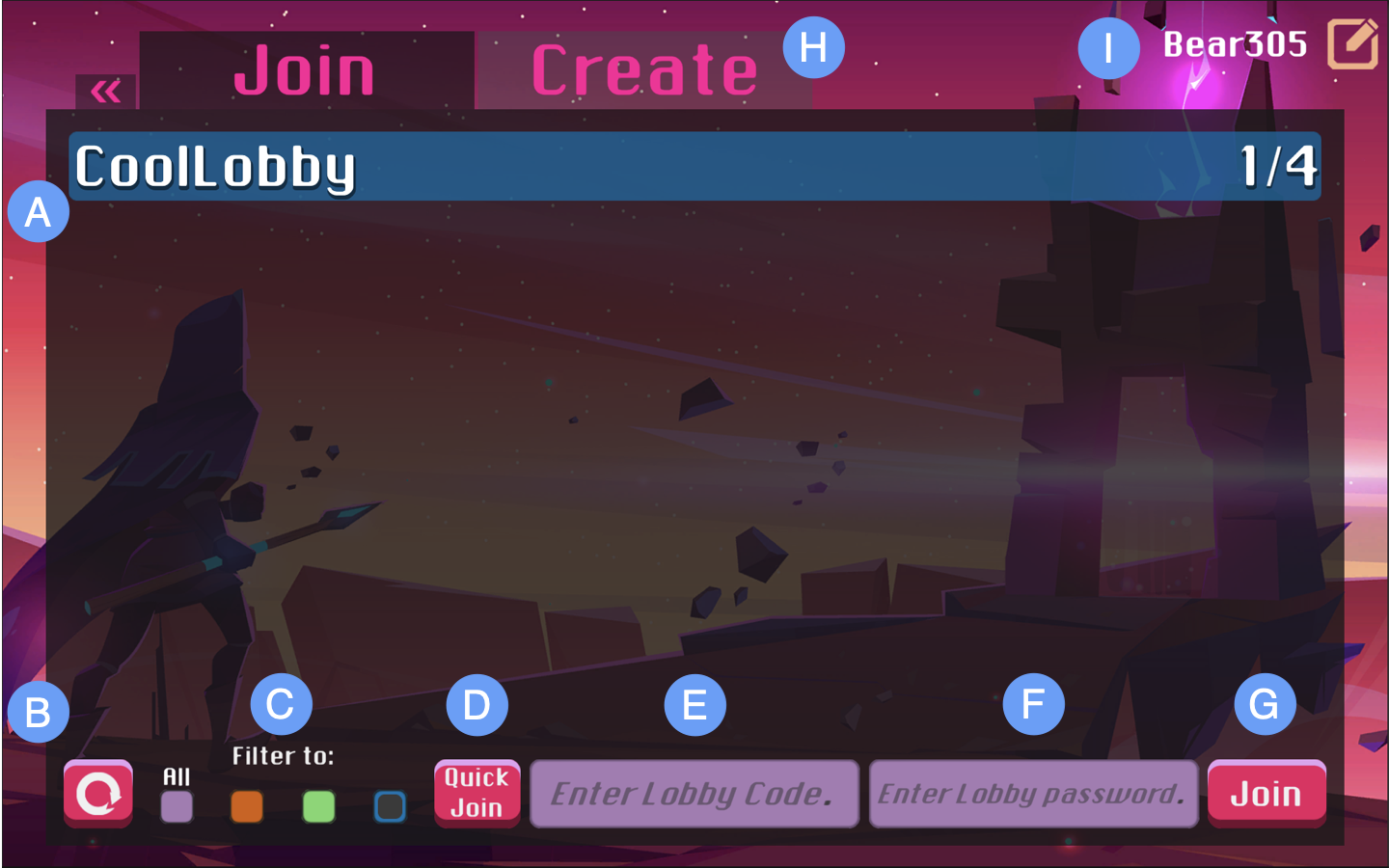 Lobby Join menu UI